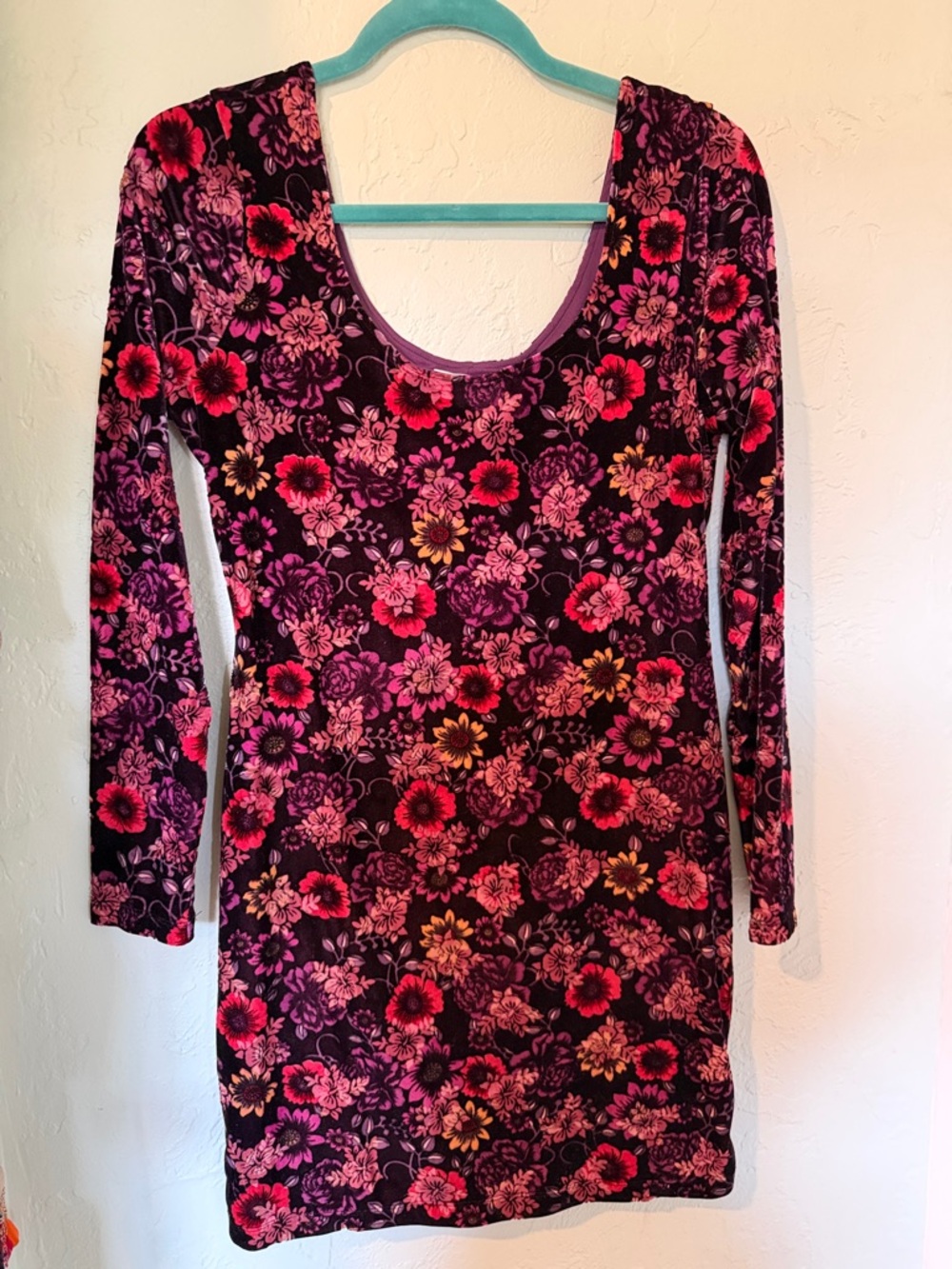 Candie's Pink and Black Floral Long-Sleeve Bodycon Dress